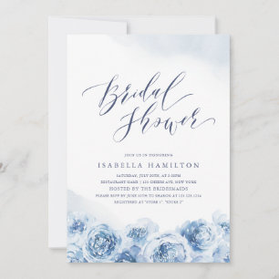 Elegante Schrift staubblaue florale Brautparty Einladung