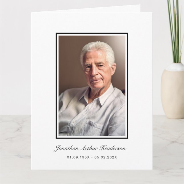 Elegante Schrift Trauerfoto Dankeskarte (Vorderseite)