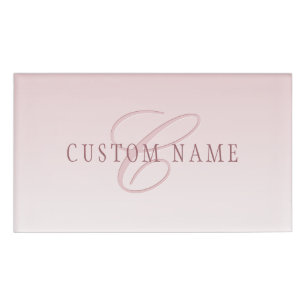 Elegante Schrift und Monogramm   Rose Ombre Namenschild