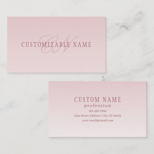 Elegante Schrift und Monogramm | Rose Ombre Visitenkarte (Vorne/Hinten)