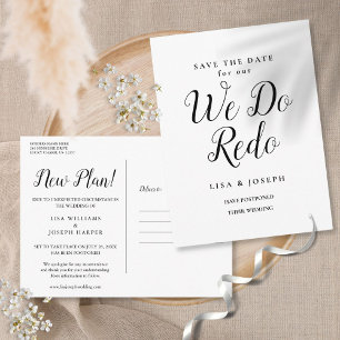 Elegante Schriftart Verschobenes Save-the-Date Wir Postkarte