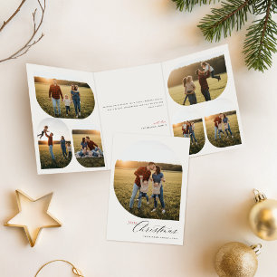 Elegante Schriftfamilienfoto Frohe Weihnachten Dreifach Gefaltete Einladung