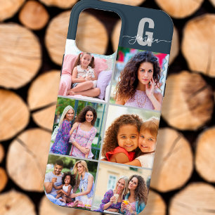 Elegante Schriftmonogramm 6 Foto Schieferblau Grau Case-Mate iPhone Hülle