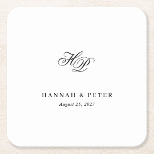 Elegante Schriftmonogramm-Initialen Minimale Hochz Rechteckiger Pappuntersetzer