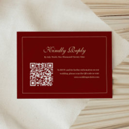 Elegante Schriftmonogramm Weinrot QR-Code Hochzeit RSVP Karte