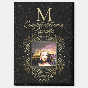 Elegante Schriftrolle + Goldene Punkte Gratulation Magnet