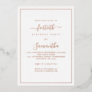 Elegante Schriftzug-Rand 40. Geburtstagsfeier Luxu Folieneinladung