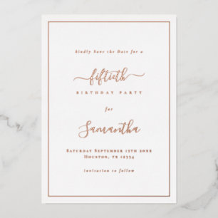 Elegante Schriftzug-Rand 50. Geburtstag Save the D Folieneinladung