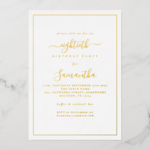 Elegante Schriftzug-Rand 80. Geburtstagsfeier Luxu Folieneinladung