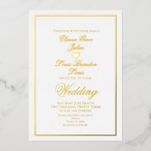 Elegante Schriftzug-Rand-Herz-Hochzeits-Pressed Folieneinladung