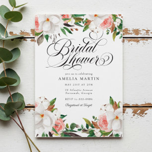 Elegante Schriftzug Rosa Weiße Blumige Hochzeitsdu Einladung