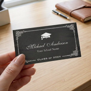 Elegante Schultafel Schwarz Weiß Absolvent Student Telefonnummerkarte