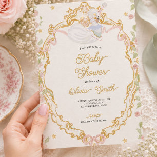 Elegante Schwan-Baby-Shower-Einladung, Vintage-Gol Einladung
