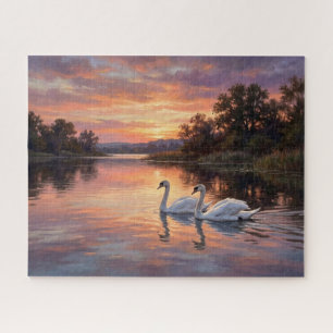 Elegante Schwäne bei Sonnenuntergang Puzzle