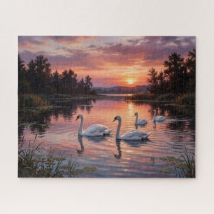 Elegante Schwäne bei Sonnenuntergang Puzzle