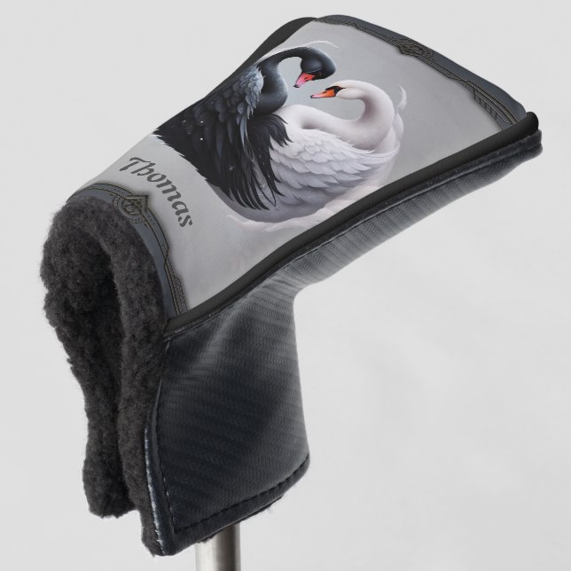 Elegante Schwäne, die gemeinsam ein Herz versprech Golf Headcover (3/4 Vorderseite)