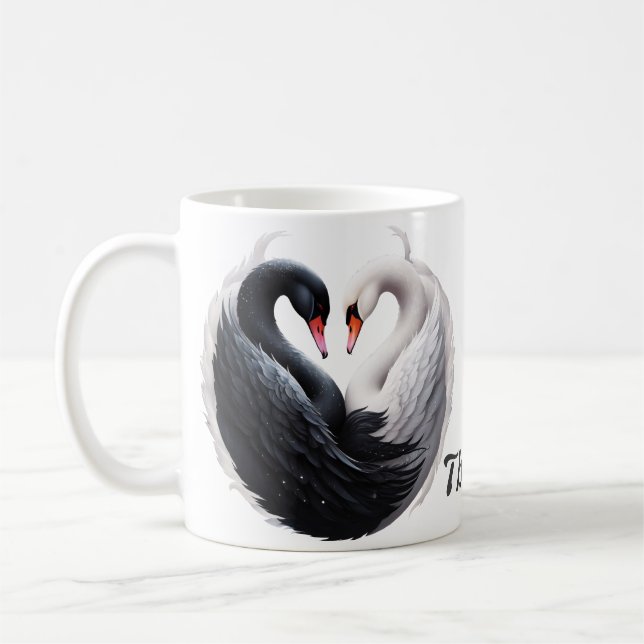 Elegante Schwäne, die gemeinsam ein Herz versprech Kaffeetasse (Links)