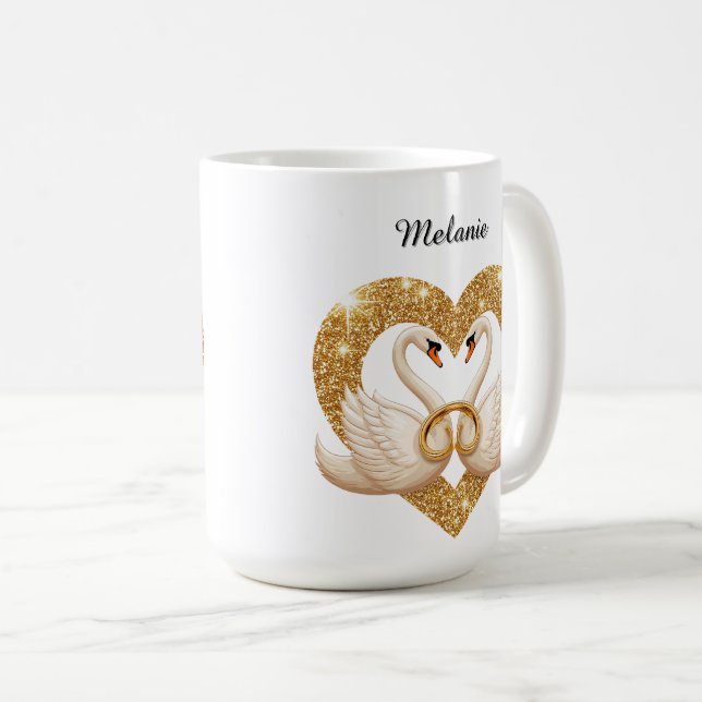 Elegante Schwäne mit Goldenen Ringen Kaffeetasse (VorderseiteRechts)