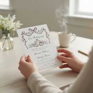 Elegante Schwanengarlande Rotband Hochzeit Einladung