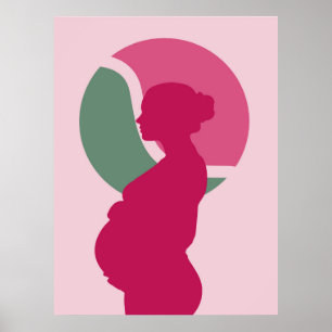 Elegante Schwangere Frauen Silhouette Kinderzimmer Poster
