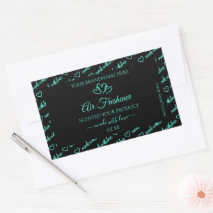 Elegante Schwarz-Aquamarin-Word-Produktbeschriftun Rechteckiger Aufkleber