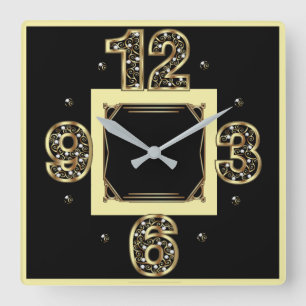 Elegante Schwarz Art Deco Quadratische Wanduhr