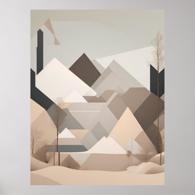 Elegante Schwarz Beige Abstrakte Landschaft Poster (Vorne)