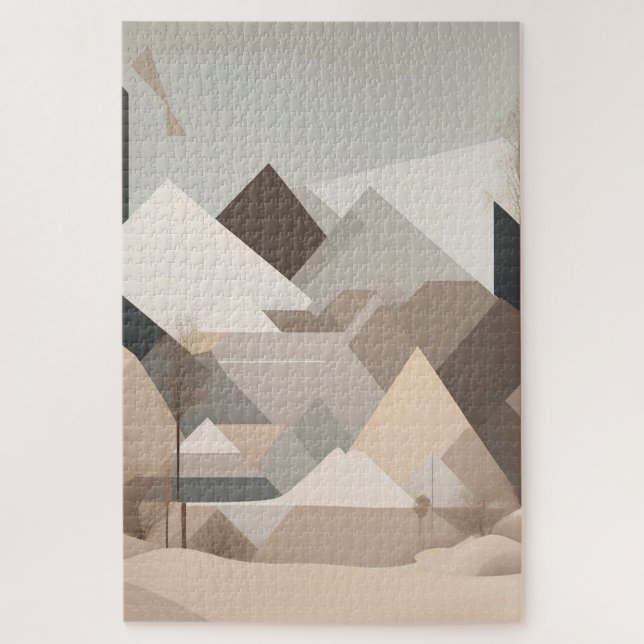 Elegante Schwarz Beige Abstrakte Landschaft Puzzle (Vertikal)