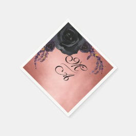 Elegante Schwarz-Blüten-Blüten-Monogramm-Hochzeit Serviette