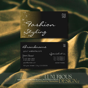 Elegante schwarz-braune Glitzer-Sterne mit Monogra Visitenkarte