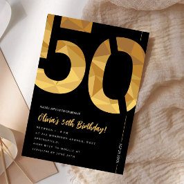 Elegante Schwarz-Gold 50. Geburtstagsparty Einladung