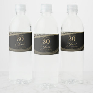 Elegante Schwarz-Gold-Achat-30.-Geburtstagsfeier Wasserflaschenetikett