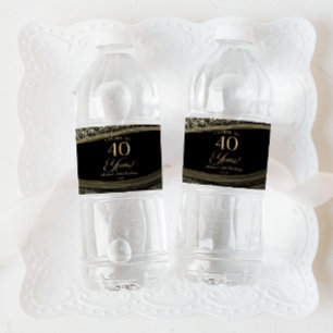 Elegante Schwarz-Gold-Achat-40.-Geburtstagsfeier Wasserflaschenetikett