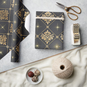 Elegante Schwarz-Gold-Art-Deco-Muster Geschenkpapier