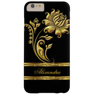 Elegante Schwarz-Gold-Blume Barely There iPhone 6 Plus Hülle