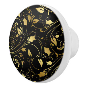 Elegante Schwarz-Gold-Blumen-Drehknöpfe - SRF Keramikknauf