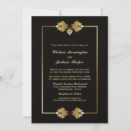 Elegante Schwarz-Gold-Border-Hochzeit Einladung