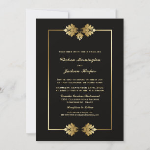 Elegante Schwarz-Gold-Border-Hochzeit Einladung