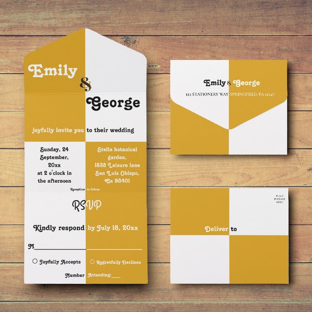 Elegante Schwarz-Gold-Chic Moderne einfache Hochze All In One Einladung (Von Creator hochgeladen)