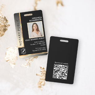 Elegante Schwarz & Gold Creme QR Code Notar Foto I Ausweis