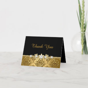 Elegante Schwarz & Gold Damast Dankeskarte