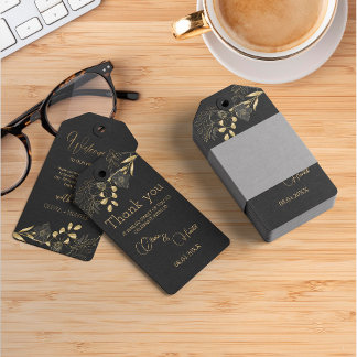 Elegante Schwarz-Gold-Flora-Blätter Hochzeiten Geschenkanhänger