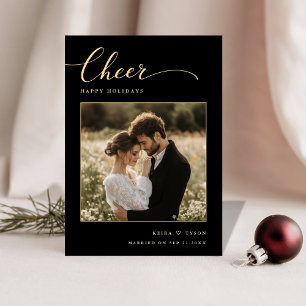 Elegante Schwarz-Gold-Foto-Hochzeitstags-Grüße Feiertagskarte