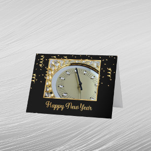 Elegante Schwarz-Gold-Fotouhr Neujahr Feiertagskarte