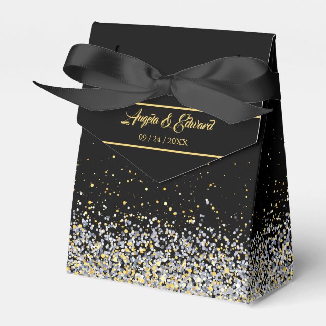 Elegante Schwarz-Gold-Gastgeschenk Hochzeit Geschenkschachtel (Vorderseite)