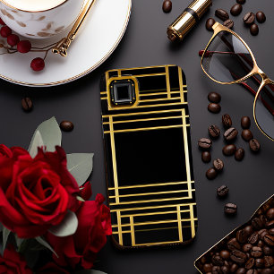 Elegante Schwarz-Gold Geometrische Art Deco Case-Mate iPhone Hülle