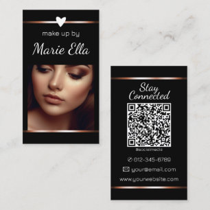 Elegante Schwarz-Gold-Herz-Foto-QR-Code-Vorlage Visitenkarte