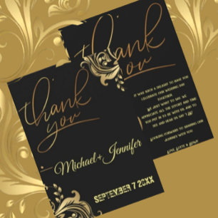 Elegante Schwarz-Gold-Hochzeit Dankeskarte