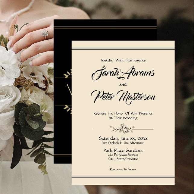 Elegante Schwarz-Gold-Hochzeit Einladung (Elegant Black and Gold Wedding Invitation)