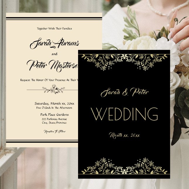 Elegante Schwarz-Gold-Hochzeit Einladung (Elegant Black and Gold Wedding Invitation)